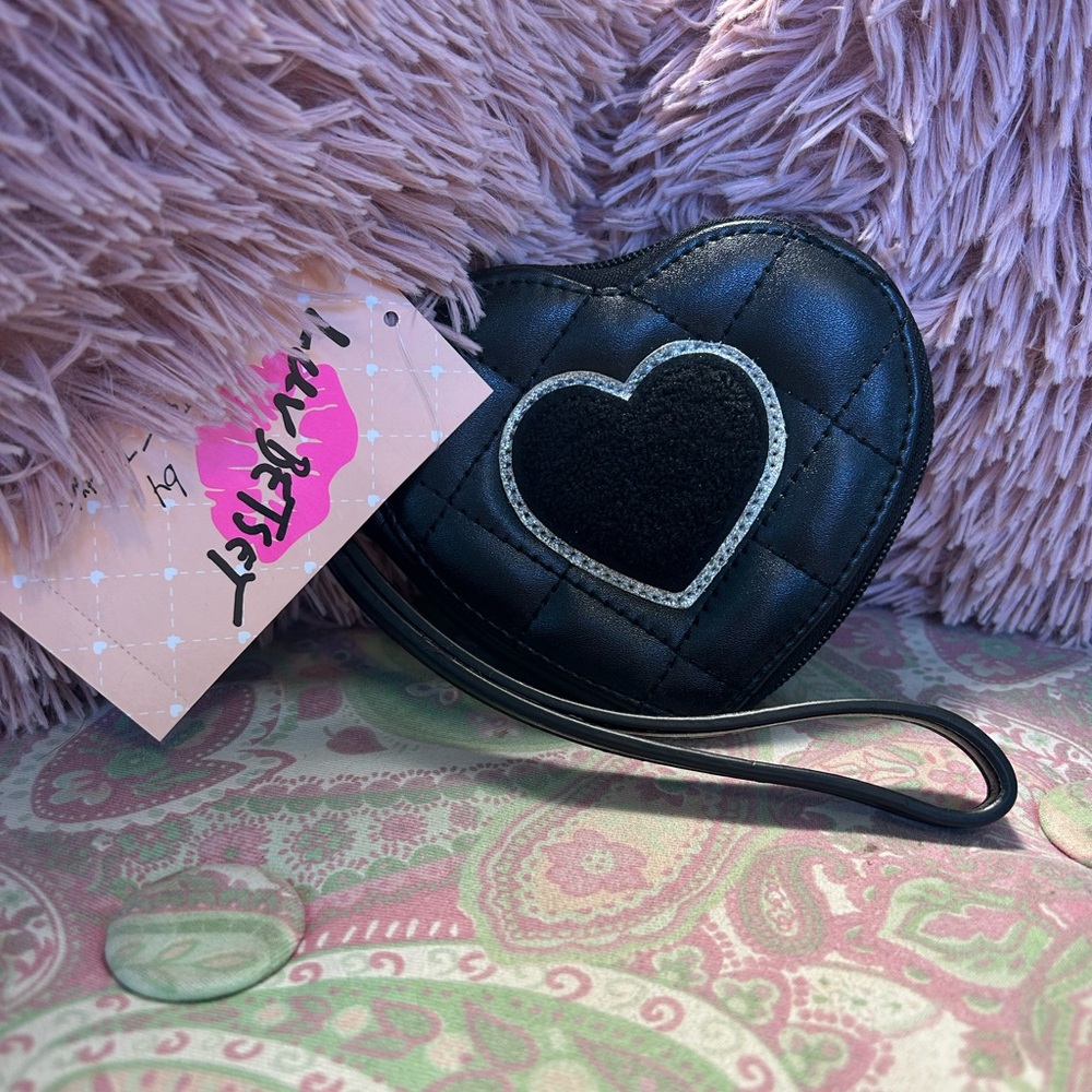 Luv Betsey by Betsey Johnson Heart-Shaped Black Quilted Coin Purse